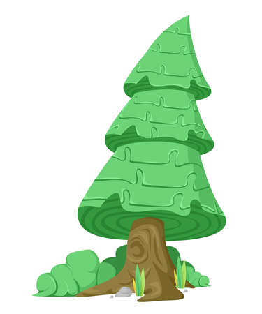 A big tree with green leaves and swaths of grass. white background . vector and illustrationのイラスト素材