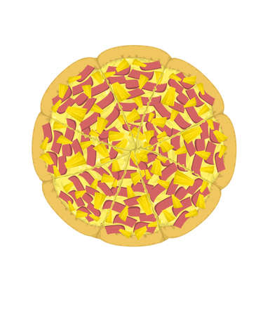 Pizza hawaiian cheese hame and pineapple slice. Vector and illustration with isolation and white backgroundのイラスト素材