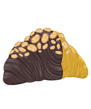 Croissant light brown bread chocolate coating with almonds on top. White background and isolation. vector and illustationのイラスト素材