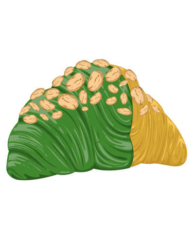Bakery Croissant light brown bread green tea chocolate coating almonds on top. white background and isolation. vector and illustationのイラスト素材