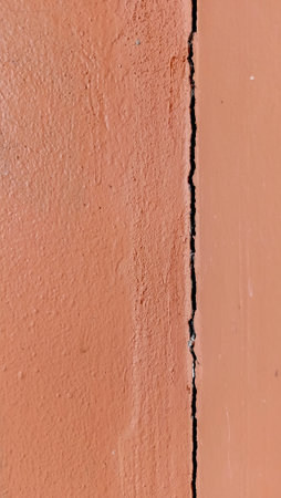 Cracks on the old orange wall and peeling paint.の写真素材