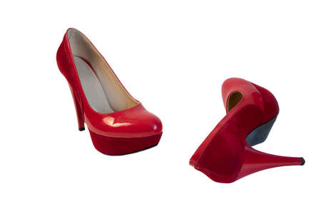 Red hills shoes isolated on white backgroundのeditorial素材