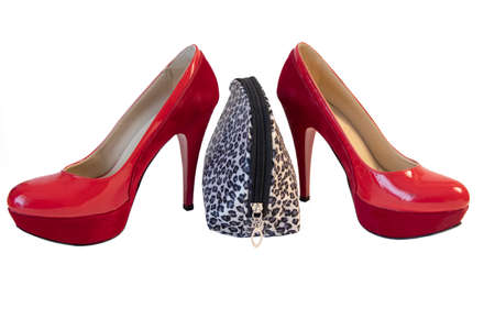 Red hills shoes isolated on white backgroundのeditorial素材