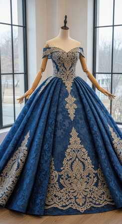 Beautiful wedding dress on a mannequin in the shop windowの素材