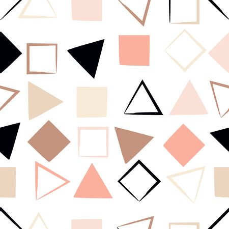 Cute vector seamless pattern . Squares, triangles, brush strokes.  Endless texture can be used for printing onto fabric or paper.のイラスト素材
