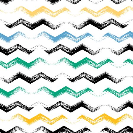 Cute vector geometric seamless pattern. Brush strokes, wavy lines. Hand drawn grunge texture. Abstract forms. Endless texture can be used for printing onto fabric or paper.のイラスト素材