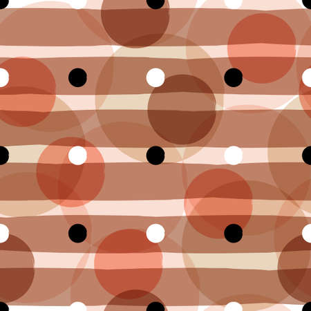 Cute vector geometric seamless pattern . Polka dots and stripes. Brush strokes. Hand drawn grunge texture. Abstract forms. Endless texture can be used for printing onto fabric or paper.のイラスト素材