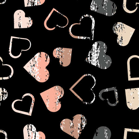 Cute vector geometric seamless pattern. Brush strokes, hearts. Hand drawn grunge texture. Abstract forms. Endless texture can be used for printing onto fabric or paper.のイラスト素材