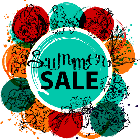 Summer Sale Banner, Poster, Floral card, Vector illustration.のイラスト素材