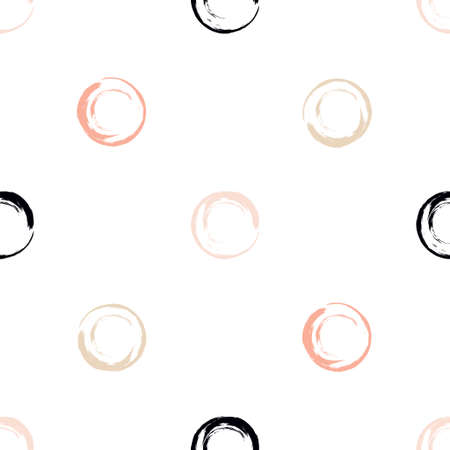 Cute vector geometric seamless pattern. Brush strokes. Polka dots and blots. Hand drawn grunge texture. Abstract forms. Endless texture can be used for printing onto fabric or paper.のイラスト素材