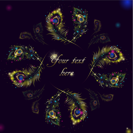 Beautiful vector peacock feathers on retro background with space for text.のイラスト素材