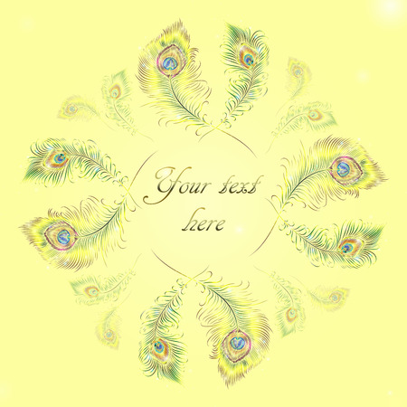 Beautiful vector peacock feathers on retro background with space for text.のイラスト素材