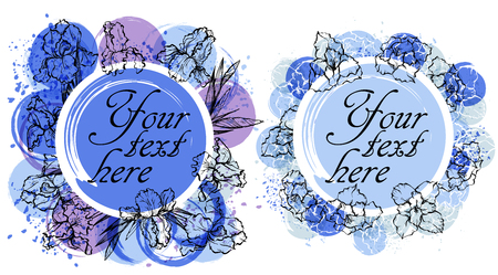 Floral Frame Collection. Set of cute retro flowers arranged un a shape of the wreath perfect for wedding invitations and birthday cardsのイラスト素材