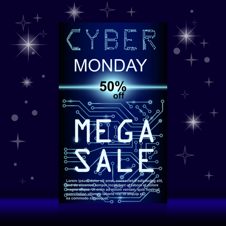 Sale technology banner. Cyber monday sales web elements with banners and discounts.のイラスト素材