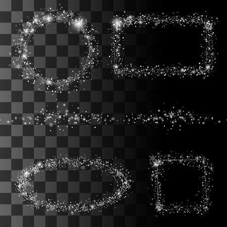 Christmas Snowfall. The frame with place for text of snowflakes sparkling transparent beautiful snow isolated on transparent background. Snow Vector illustrationのイラスト素材