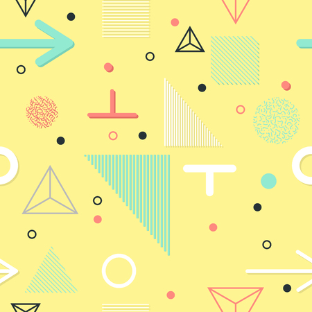 Trendy geometric elements memphis cards, seamless pattern. Retro style texture. Modern abstract design poster, cover, cardのイラスト素材