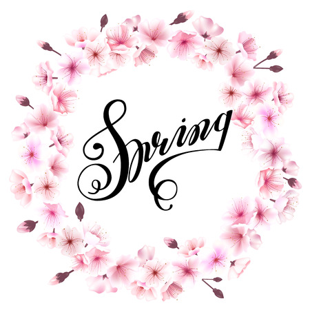 Spring wreath with cherry blossoms. Place for textのイラスト素材
