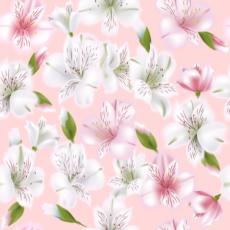 Beautiful alstroemeria on seamless pattern. Spring and summer background. Vector illustration.のイラスト素材