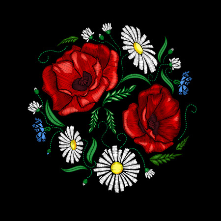 Embroidery poppies flowers.のイラスト素材