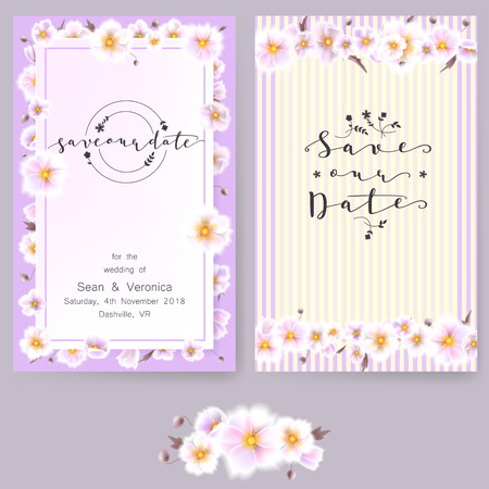 Save the date card, wedding invitation, greeting card with beautiful flowers and lettersのイラスト素材