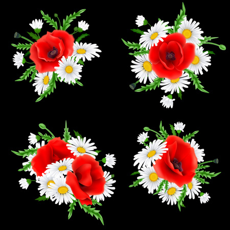 Bouquet of poppies and chamomile flowersのイラスト素材