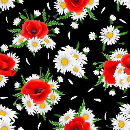 Seamless Pattern with Poppies and Chamomile.のイラスト素材