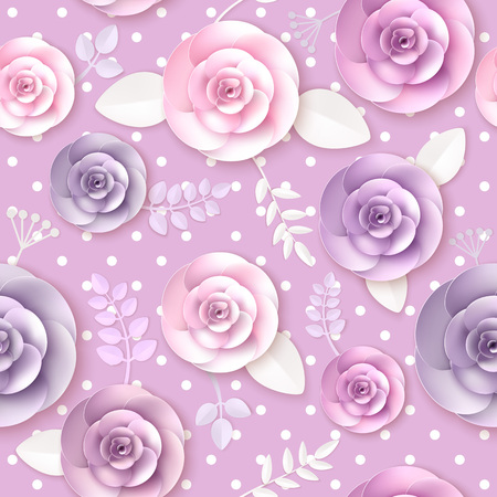 Vector flowers seamless pattern element. Elegant texture for backgrounds. 3D elements with shadows and highlights. Paper flowers.のイラスト素材