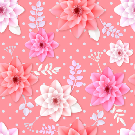 A Vector flowers seamless pattern element. Elegant texture for backgrounds. 3D elements with shadows and highlights.のイラスト素材