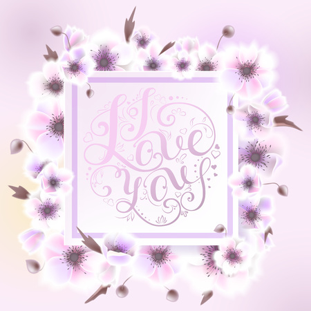 Wedding invitation, save the date card design: white pink Anemone. Vector rustic postcard layoutのイラスト素材