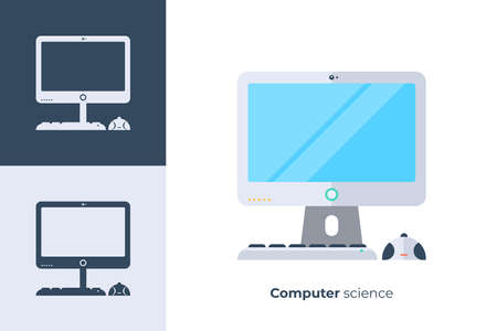 Icon of personal computer monitor, mouse and keyboard in flat style.のイラスト素材