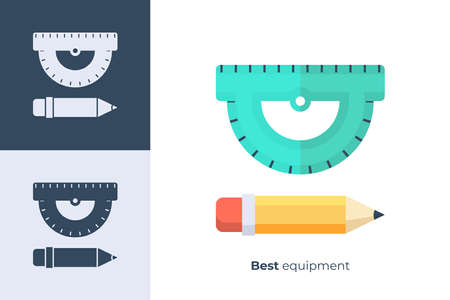 Vector icon of school pencil and ruler in flat style.のイラスト素材