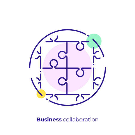 line art puzzle. Team building. Scalable vector icon in modern lineart style. outline elements vector illustration.のイラスト素材