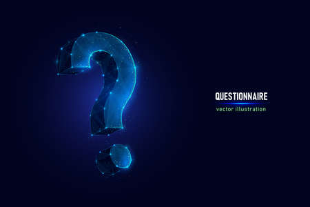 Question symbol digital wireframe made of connected dots. QnA sign low poly vector illustration on...