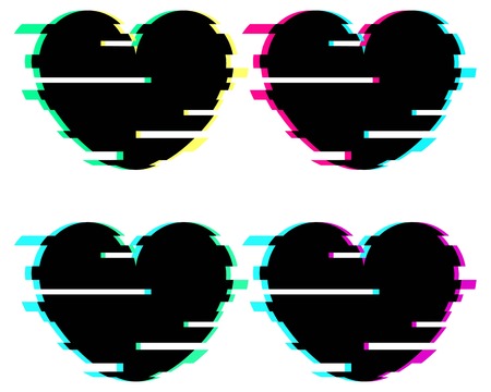 Set of romance black hearts in glitch style for Valentine's Dayのイラスト素材