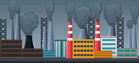 factory industrial ladscape with buildings and pipes and smokeのイラスト素材