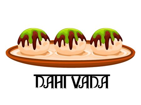 Indian dahi vada,sweet street food snack, traditional India Happy Holi food isolated on white background.Vector illustrationのイラスト素材