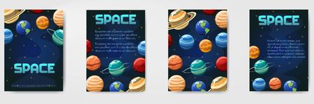 Set of different space, universe with planets template for flyer, magazine, poster, cover, banner, greeting card, invitation.のイラスト素材