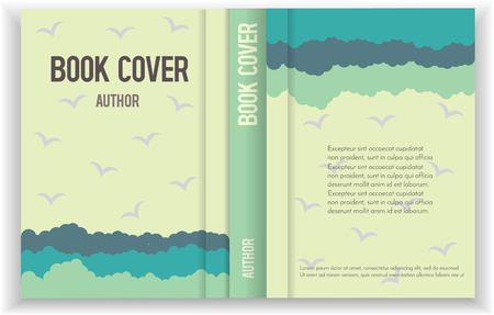 Creative book cover design with vintage sea or ocean waves and birds. Perfect for fantasy, romance or drama books, reports,, booklet, flyer, portfolio, business catalog, magazine. A4 full book cover.の写真素材