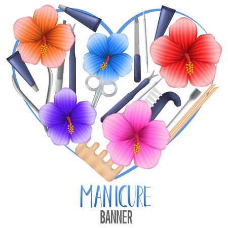 Heart Vector Banner Design With Realistic Manicure Equipment Mesh