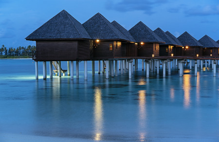 Luxury water villa sunset in Maldivesのeditorial素材