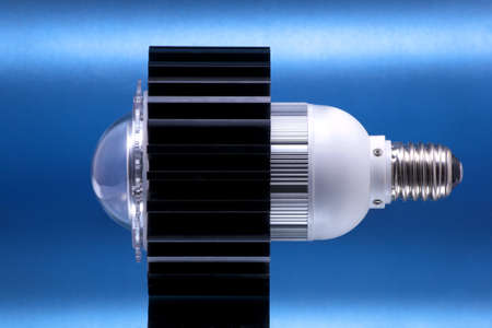 LED lamp; object on blue backgroundの写真素材