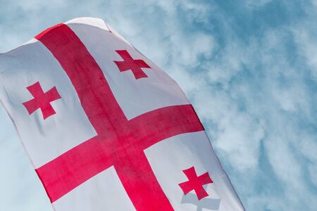 Georgia waving flag white and red flagの写真素材