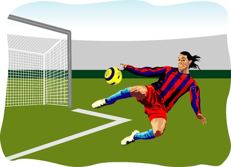 Soccer player with a ball. Colored Vector illustration.のイラスト素材