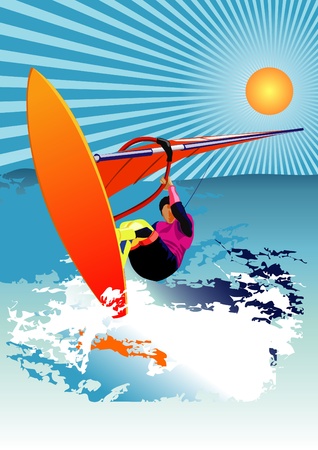 Vector wind surfing illustrationのイラスト素材