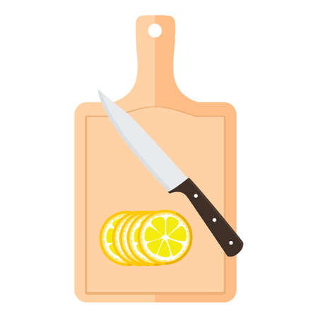 Cutting board with lemon and kitchen knifeのイラスト素材