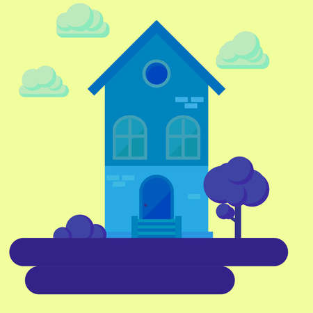 House with a plot flat art, cottageのイラスト素材