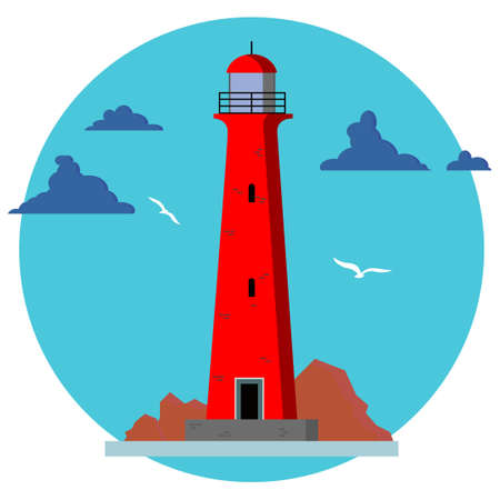 Sea lighthouse, clouds and gullsのイラスト素材