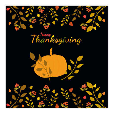 Happy Thanksgiving. Greeting card with pumpkin on an autumnal background. Vector illustrationのイラスト素材