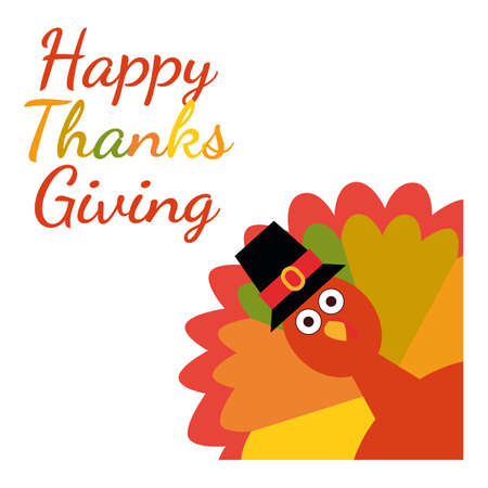 Happy Thanksgiving. Greeting card with funny cartoon turkey Vector illustrationのイラスト素材