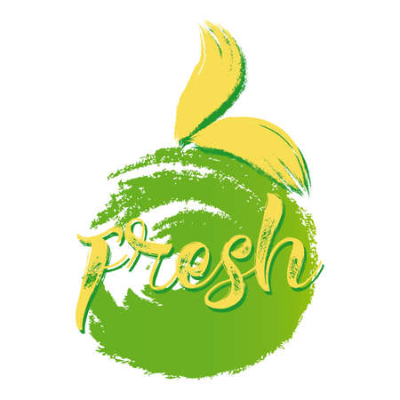 Fresh vector word, text, icon, symbol, poster, logo on hand drawn green paint background illustrationのイラスト素材